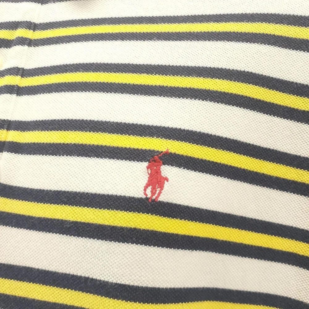 Polo Ralph Lauren Men Sz XL Polo Blue White Yellow Stripe Short Sleeve Shirt
